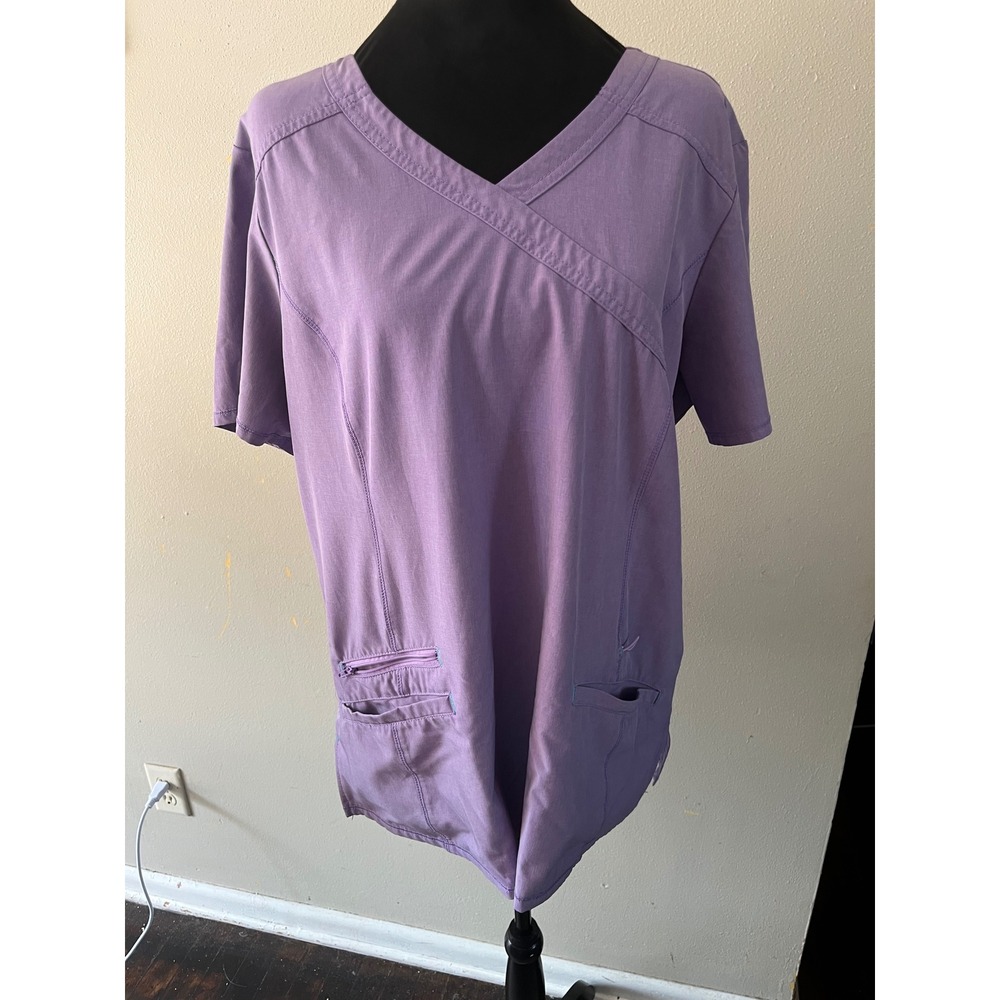 SCRUBSTAR Scrub Top Performance Mock Wrap Women L Heather Lavender SSL09841T